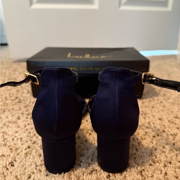 Lulu's Navy Blue Satin Heels with Ankle Strap - Picture 3 of 4